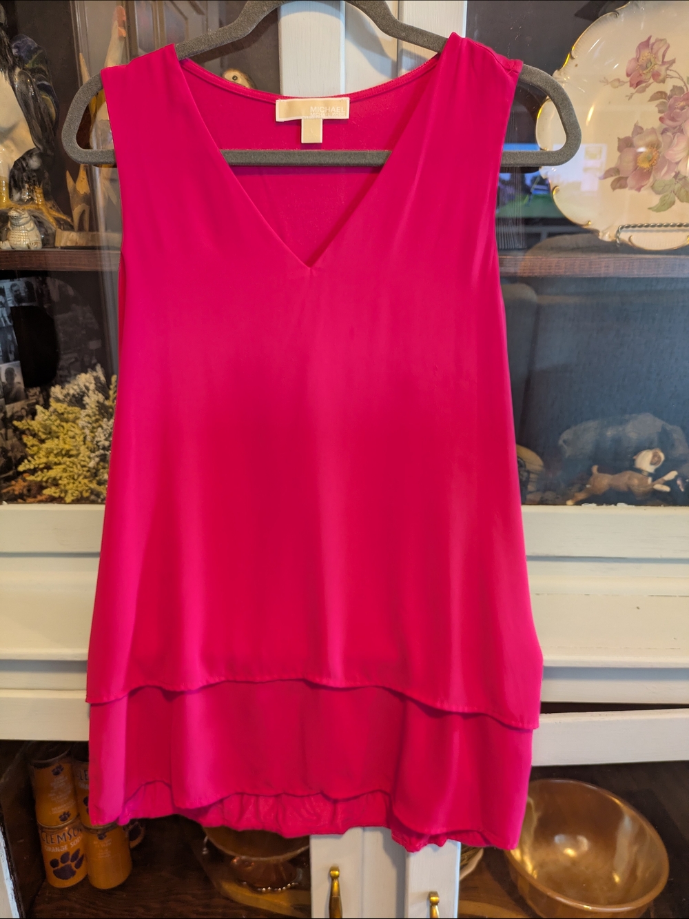 MICHAEL Michael Kors Hot Pink Layered V-Neck Sleeveless Blouse – Size Large